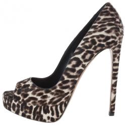 مملوكة مسبقًا Azzedine Alaia Leopard Pony Hair Peep Toe Platform Pumps Size 37