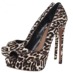 مملوكة مسبقًا Azzedine Alaia Leopard Pony Hair Peep Toe Platform Pumps Size 37