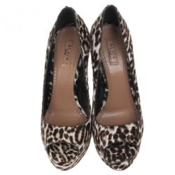 مملوكة مسبقًا Azzedine Alaia Leopard Pony Hair Peep Toe Platform Pumps Size 37