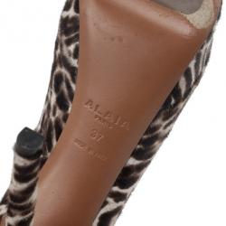 مملوكة مسبقًا Azzedine Alaia Leopard Pony Hair Peep Toe Platform Pumps Size 37