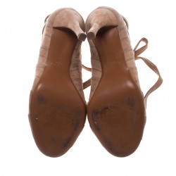 Alaia Beige Cut Out Suede Lace Up Peep Toe Ankle Booties Size 36.5