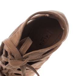 Alaia Beige Cut Out Suede Lace Up Peep Toe Ankle Booties Size 36.5