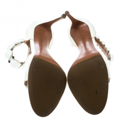 Alaia White Patent Leather Bombe Stud Embellished Open Toe Sandals Size 41
