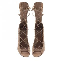 Pre Owned Azzedine Alaia Beige Leather Lace Up Gladiator Sandals Size 40