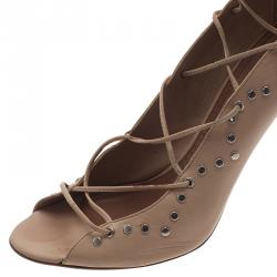 Pre Owned Azzedine Alaia Beige Leather Lace Up Gladiator Sandals Size 40
