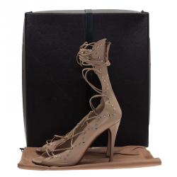 Pre Owned Azzedine Alaia Beige Leather Lace Up Gladiator Sandals Size 40