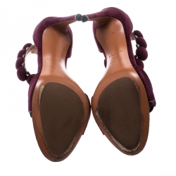 Alaia Burgundy Suede Bombe Stud Embellished Open Toe Sandals Size 39