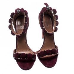 Alaia Burgundy Suede Bombe Stud Embellished Open Toe Sandals Size 39
