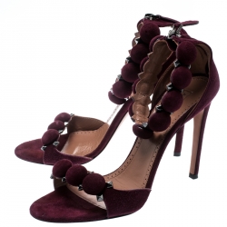 Alaia Burgundy Suede Bombe Stud Embellished Open Toe Sandals Size 39
