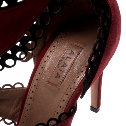 Pre Owned Alaia Maroon Suede Scallop Trim Eyelet Embellished Ankle Cuff Sandals Size 38