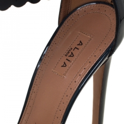 Pre Owned Alaia Dark Green Laser Cut  Leather T Strap Platform Sandals Size 37.5