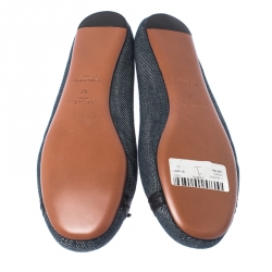 Pre Owned Alaia Black/Blue Denim Bow Ballet Flats Size 37