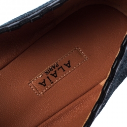 Pre Owned Alaia Black/Blue Denim Bow Ballet Flats Size 37