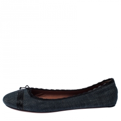 Pre Owned Alaia Black/Blue Denim Bow Ballet Flats Size 37