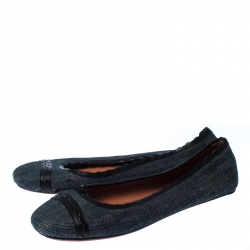 Pre Owned Alaia Black/Blue Denim Bow Ballet Flats Size 37
