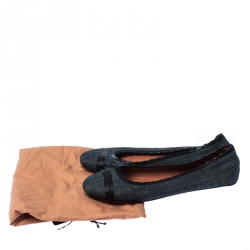 Pre Owned Alaia Black/Blue Denim Bow Ballet Flats Size 37