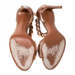 Pre Owned Alaia Metallic Bronze Leather Embellished Open Toe Ankle Cuff Sandals Size 37.5