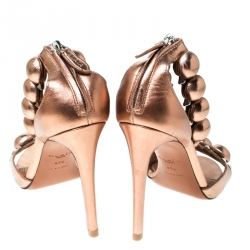 Pre Owned Alaia Metallic Bronze Leather Embellished Open Toe Ankle Cuff Sandals Size 37.5