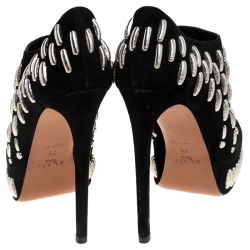 Pre Owned Alaia Black Suede Embellished Platform Ankle Boots Size 36