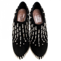 Pre Owned Alaia Black Suede Embellished Platform Ankle Boots Size 36