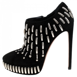 Pre Owned Alaia Black Suede Embellished Platform Ankle Boots Size 36