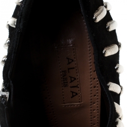 Pre Owned Alaia Black Suede Embellished Platform Ankle Boots Size 36