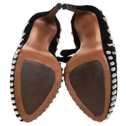 Pre Owned Alaia Black Suede Embellished Platform Ankle Boots Size 36