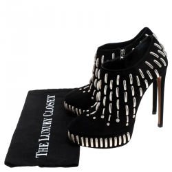 Pre Owned Alaia Black Suede Embellished Platform Ankle Boots Size 36