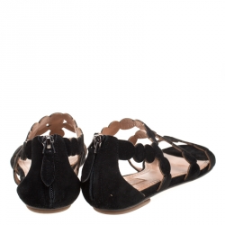 Alaia Black Laser Cut Suede Open Toe Flat Sandals Size 36