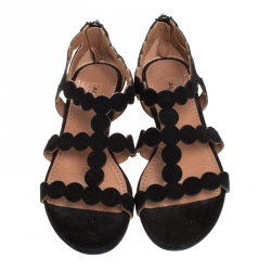 Alaia Black Laser Cut Suede Open Toe Flat Sandals Size 36