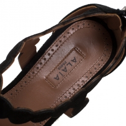 Alaia Black Laser Cut Suede Open Toe Flat Sandals Size 36