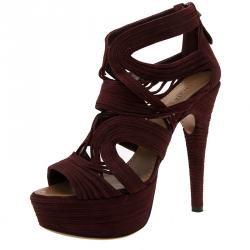Pre Owned Azzedine Alaia Burgundy Suede Wave Cut Out Platform Sandals Size 39.5