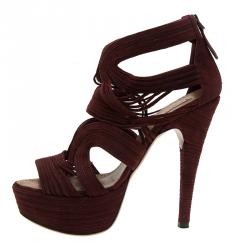 Pre Owned Azzedine Alaia Burgundy Suede Wave Cut Out Platform Sandals Size 39.5