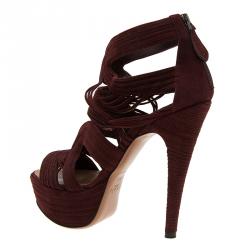 Pre Owned Azzedine Alaia Burgundy Suede Wave Cut Out Platform Sandals Size 39.5