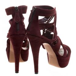 Pre Owned Azzedine Alaia Burgundy Suede Wave Cut Out Platform Sandals Size 39.5