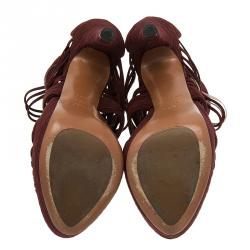 Pre Owned Azzedine Alaia Burgundy Suede Wave Cut Out Platform Sandals Size 39.5