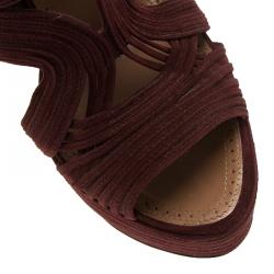 Pre Owned Azzedine Alaia Burgundy Suede Wave Cut Out Platform Sandals Size 39.5