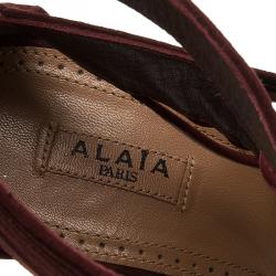 Pre Owned Azzedine Alaia Burgundy Suede Wave Cut Out Platform Sandals Size 39.5