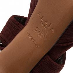 Pre Owned Azzedine Alaia Burgundy Suede Wave Cut Out Platform Sandals Size 39.5