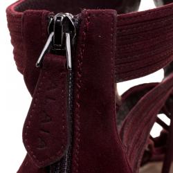 Pre Owned Azzedine Alaia Burgundy Suede Wave Cut Out Platform Sandals Size 39.5