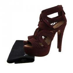 Pre Owned Azzedine Alaia Burgundy Suede Wave Cut Out Platform Sandals Size 39.5