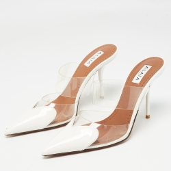 Pre Owned Alaia White/ Transparent PVC and Patent Mules Size 38