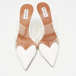 Pre Owned Alaia White/ Transparent PVC and Patent Mules Size 38