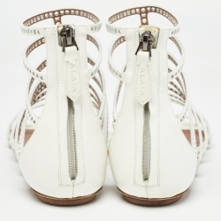 Pre Owned Alaia White Patent Leather Laser Cut Strappy Flat Sandals Size 37