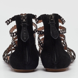 Pre Owned Alaia Black Suede Studded Strappy Flat Sandals Size 37