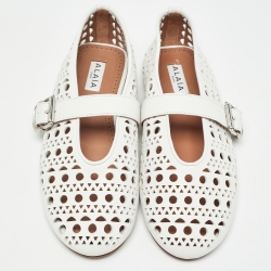 Pre Owned Alaia White Leather Marry jane Ballet Flats Size 37.5