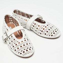 Pre Owned Alaia White Leather Marry jane Ballet Flats Size 37.5
