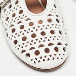 Pre Owned Alaia White Leather Marry jane Ballet Flats Size 37.5