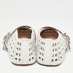 Pre Owned Alaia White Leather Marry jane Ballet Flats Size 37.5