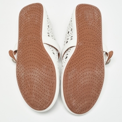 Pre Owned Alaia White Leather Marry jane Ballet Flats Size 37.5